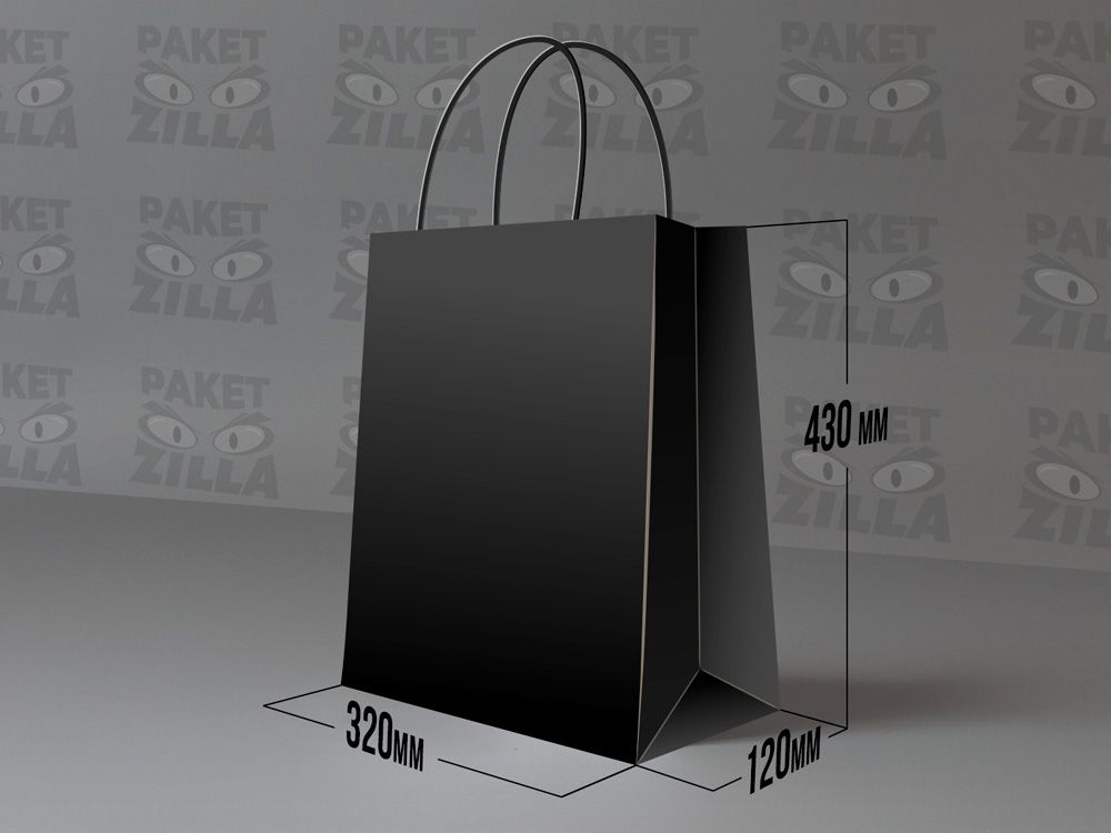 Черный крафт пакет 430 x 320 x 120 мм с крученой ручкой