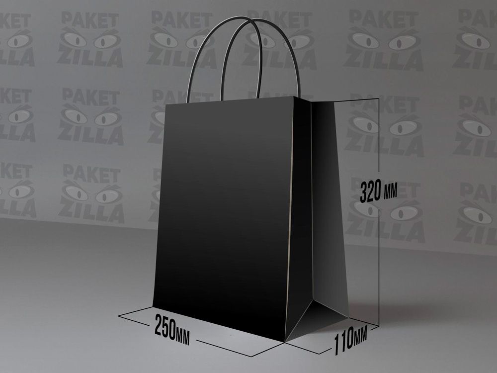 Черный крафт пакет 320 х 250 х 110 мм с крученой ручкой