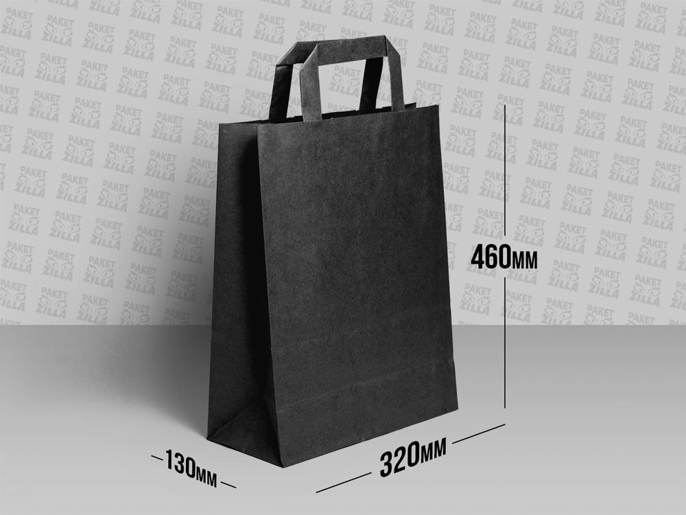 Черный крафт пакет 460 х 320 х 130 мм с плоской ручкой