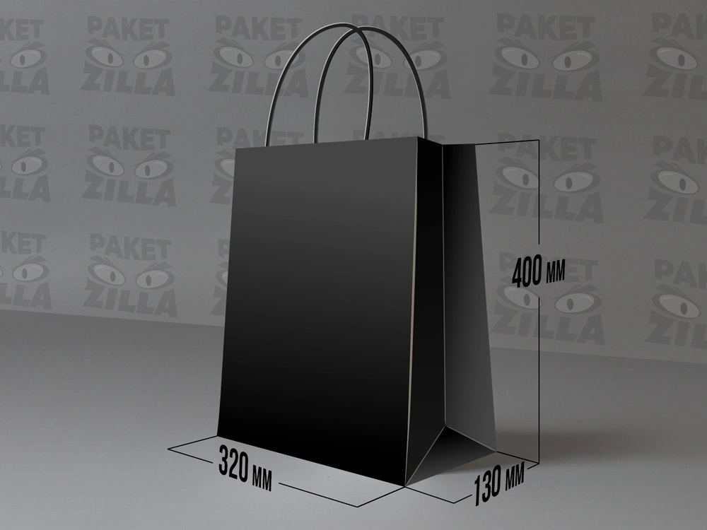 Черный крафт пакет 400 х 320 х 130 мм с крученой ручкой
