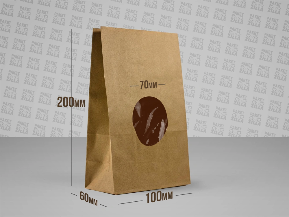 Крафт пакет бумажный 200 * 100 * 60 мм с прозрачным окошком